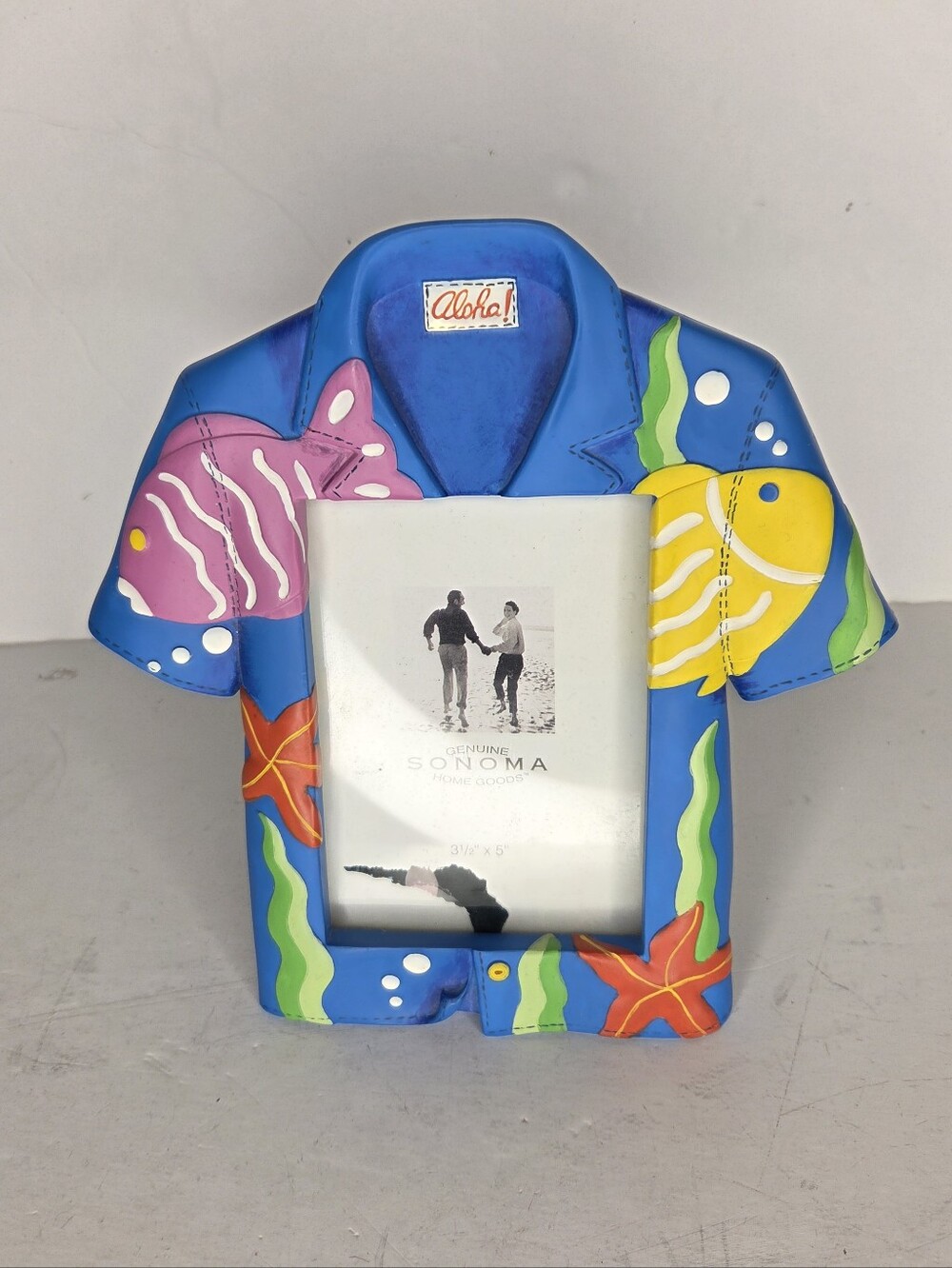 Sonoma Aloha Blue Hawaiian Shirt Picture Photo Frame Tropical Fish Design Beach